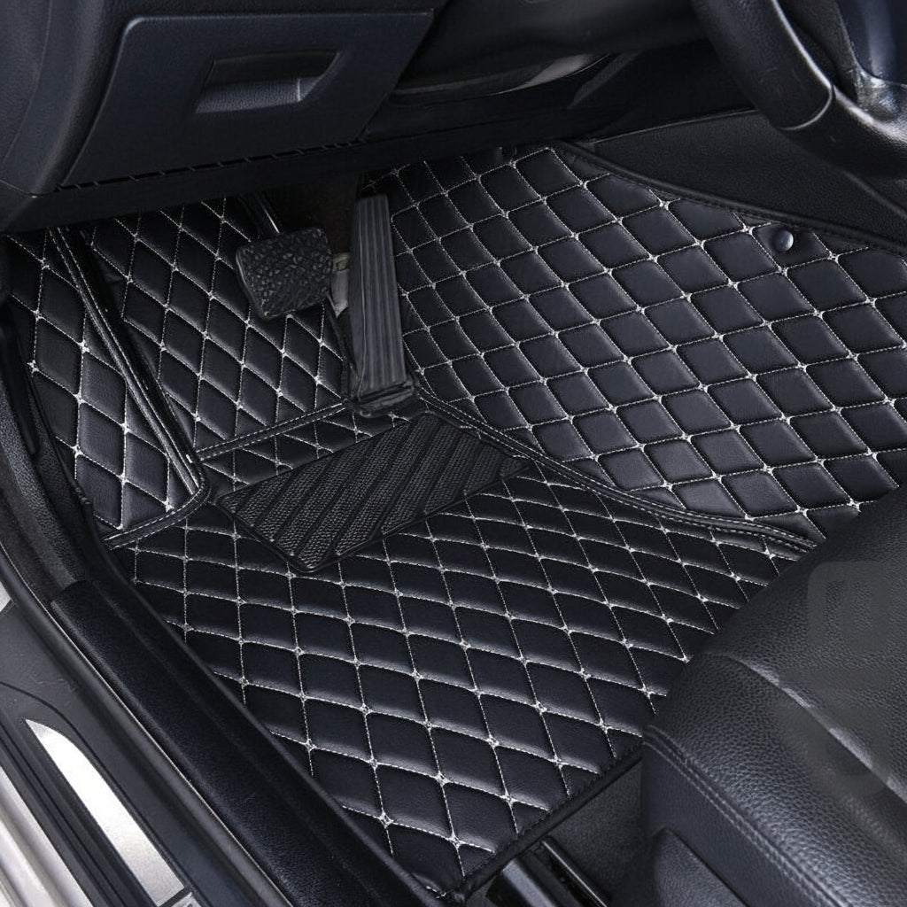 Black and White Stitching Car Mats Set