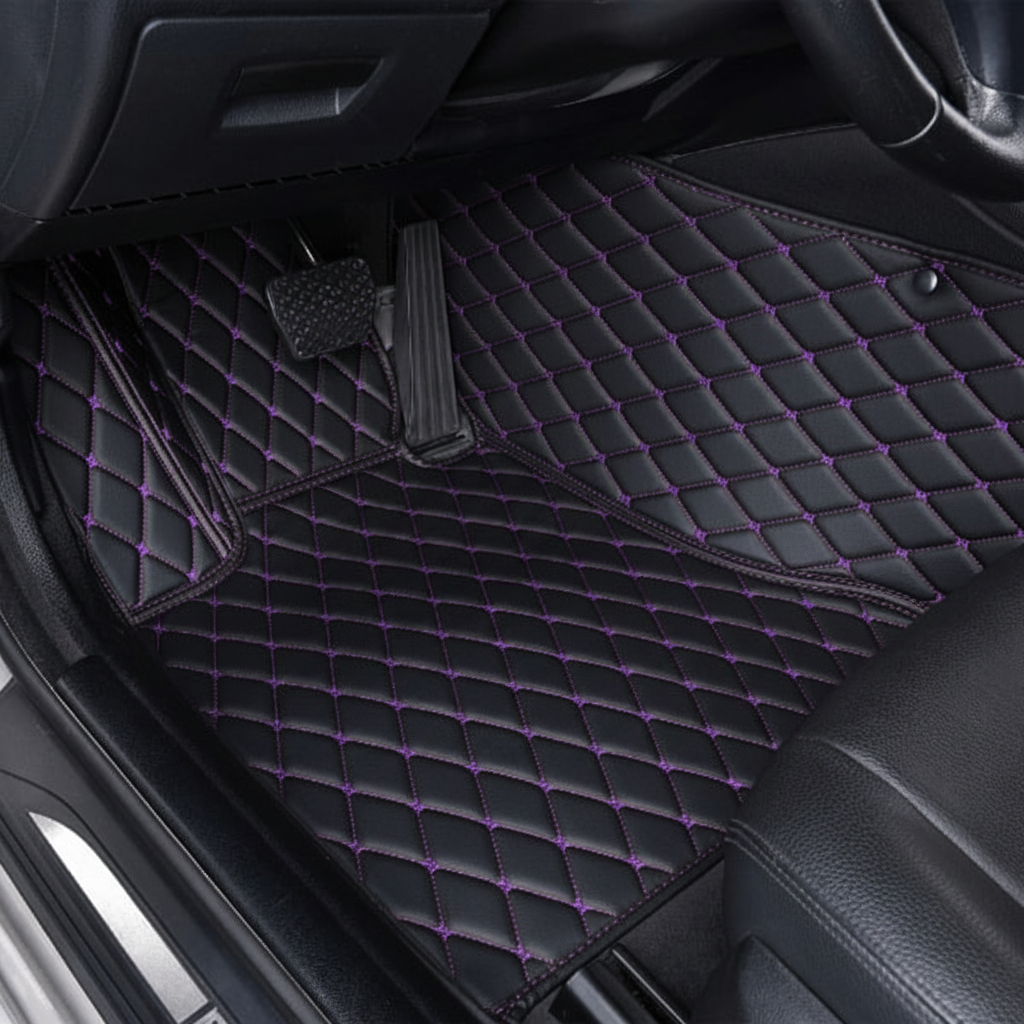 Black and Purple Stitching Car Mats Set